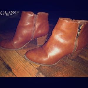 Brown/Tan Leather Ankle Booties with Zipper